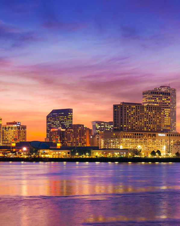 a bridge over a body of water with a city in the background